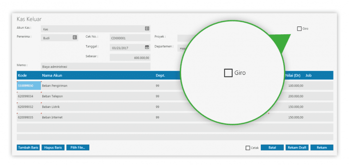 Transaksi dengan opsi giro