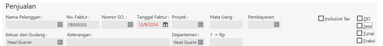 Contoh Header Invoice Penjulan pada Zahir Accounting