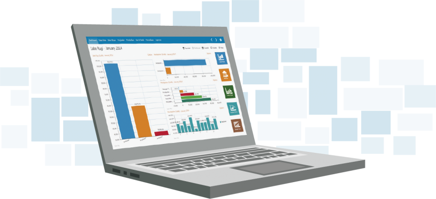 laptop connected apps - Zahir Online - Software Akuntansi Online