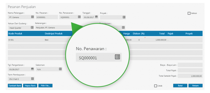 pesanan penjualan