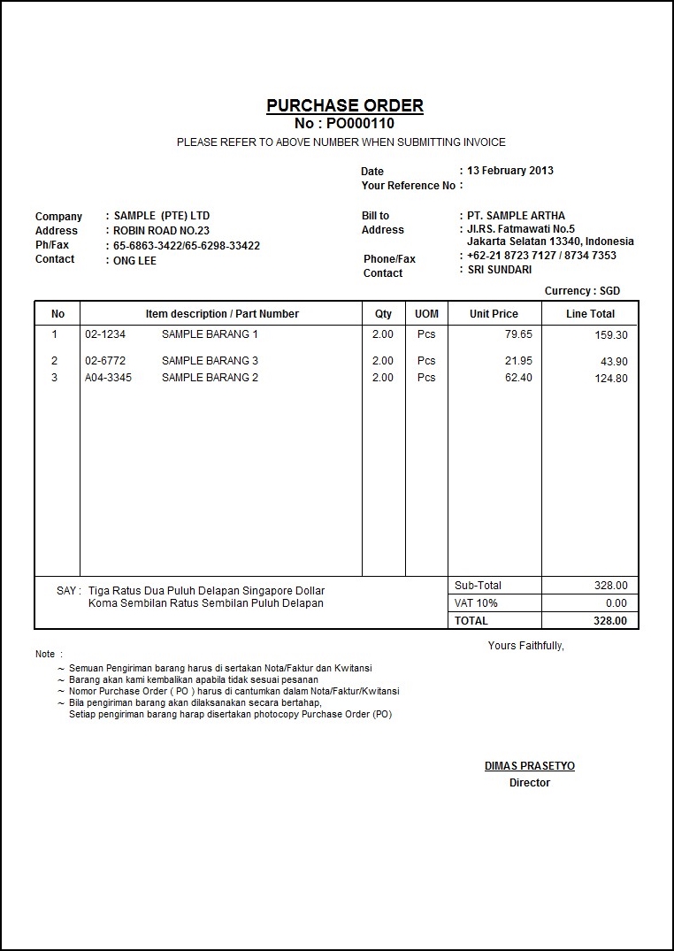Contoh Purchase Order Adalah atau Contoh PO 